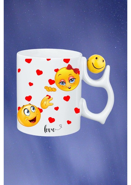 Kavuşma Love Emoji Baskılı Smile Emoji Toplu Kupa Bardak Çay Kahve Fincanı