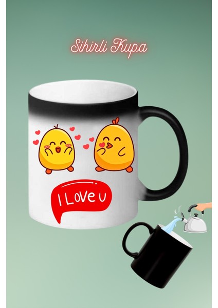 Love Ponçik Civciv Baskılı Sihirli Kupa Bardak Çay Kahve Fincanı