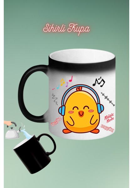 Music Mode Ponçik Civciv Baskılı Sihirli Kupa Bardak Çay Kahve Fincanı