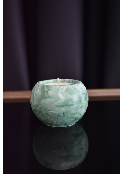 Yuvarlak Yeşil Beton Saksılı Mum 170 ml Portakal Kokulu Beyaz Renkli-Soya Wax