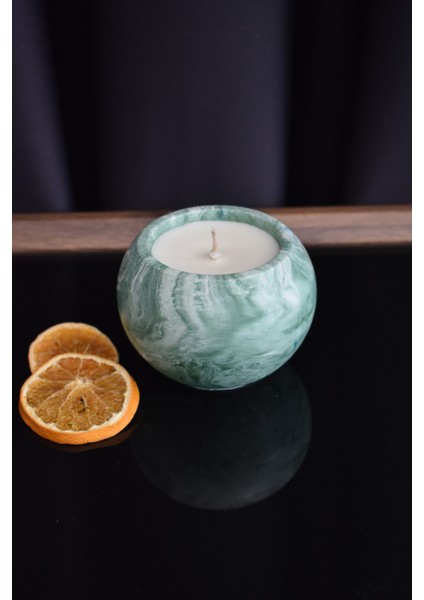 Yuvarlak Yeşil Beton Saksılı Mum 170 ml Portakal Kokulu Beyaz Renkli-Soya Wax fiyatları