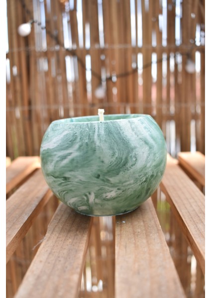 Yuvarlak Yeşil Beton Saksılı Mum 170 ml Portakal Kokulu Beyaz Renkli-Soya Wax modelleri