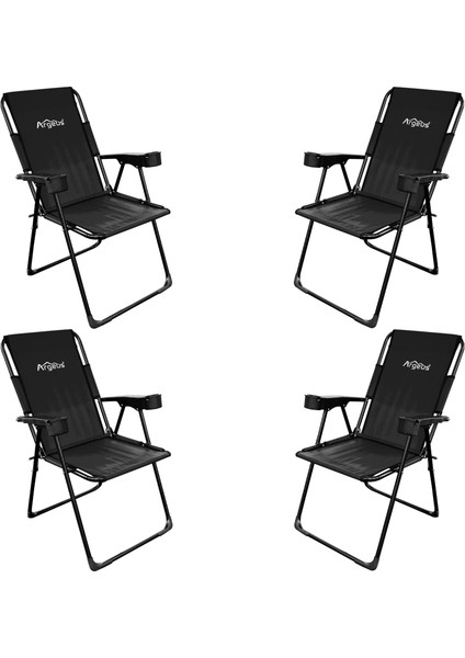 Rest 4'lü Bardaklı Katlanabilir Sandalye Seti - Siyah