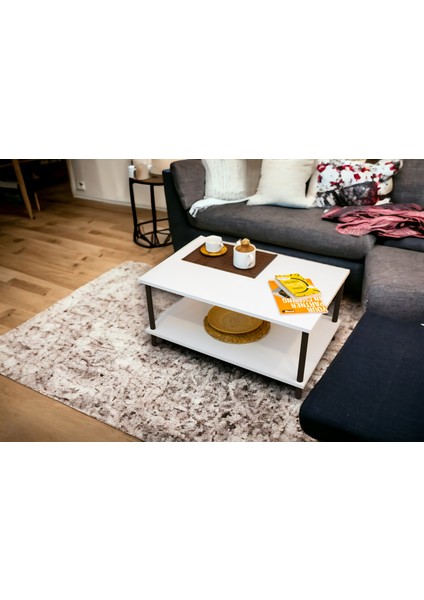 Orta Sehpa 2 Raflı Ahşap Ayaklı Dikdörtgen Gazetelikli Dekoratif Lüks Sehpa fiyatları