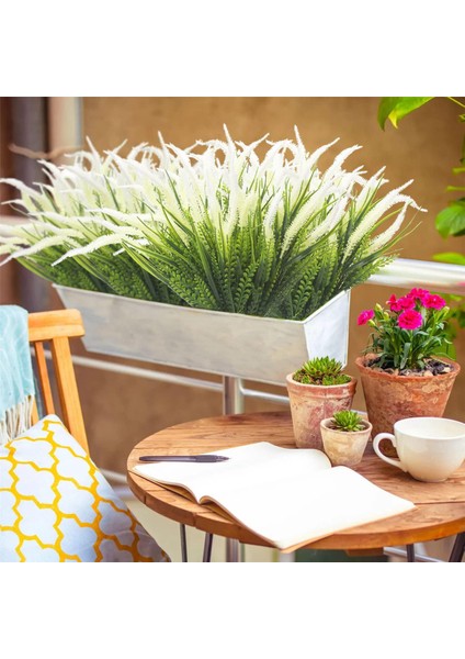 10 Paketler Yapay Bitkiler Açık Çim Çiçekler Uv Dayanıklı Yeşillik Bahçe Sundurma Pencere Kutusu Dekorasyon Beyaz (Yurt Dışından)