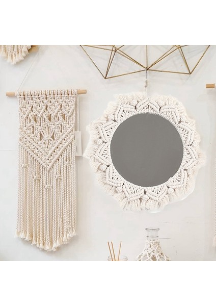 Makrome Ayna El Yapımı Goblen Makyaj Aynası Kompakt Dekorasyon Ev Yatak Odası Dekoratif Aynalar Duvar Aynaları (Yurt Dışından) indirimleri