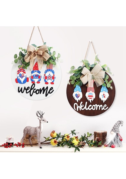 Bağımsızlık Günü Gnome Hoş Geldiniz Ahşap Tabelası 4 Temmuz Gnome Hoş Geldiniz Kapı Tabelası Sundurma Ön Kapı A Için Duvara Asılıyor (Yurt Dışından)