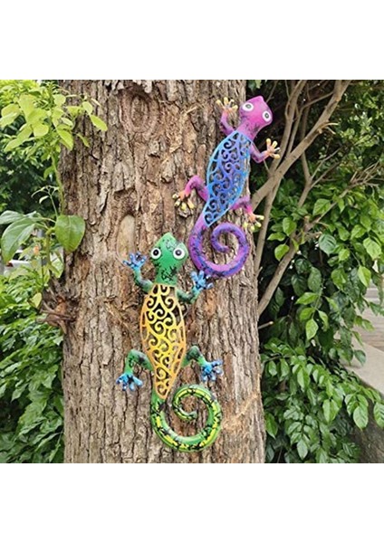 Metal Gecko Dış Duvar Dekor Kertenkele Sanat Açık Arka Bahçe Sundurma Ev Veranda Çim Çit Süslemeleri Duvar Için Asılı - A (Yurt Dışından)