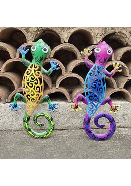 Metal Gecko Dış Duvar Dekor Kertenkele Sanat Açık Arka Bahçe Sundurma Ev Veranda Çim Çit Süslemeleri Duvar Için Asılı - A (Yurt Dışından)