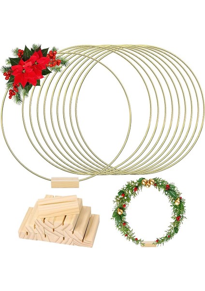 10 Paket 10 Paket Ahşap Yer Kartı Sahipleri ile 10 Inç Metal Çiçek Çember Merkez Parçası, Masa Için Altın Çember Merkez Parçaları (Yurt Dışından)