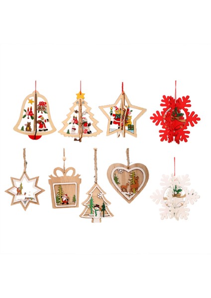 Yeni Yıl 9 Adet 3D Noel Süs Ahşap Asılı Kolye Yıldız Noel Ağacı Çan Noel Süslemeleri Ev Için Navidad (Yurt Dışından)