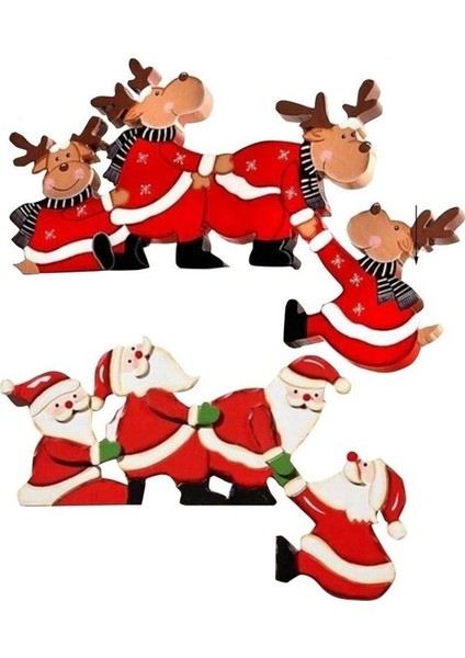 2pcs Noel Kapı Çerçevesi Süslemeleri Ahşap Süslemeler Noel Baba Christmaswood El Sanatları Noel (Yurt Dışından)
