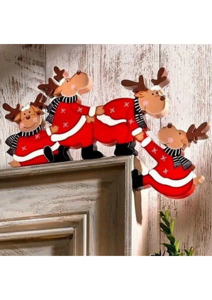 2pcs Noel Kapı Çerçevesi Süslemeleri Ahşap Süslemeler Noel Baba Christmaswood El Sanatları Noel (Yurt Dışından)