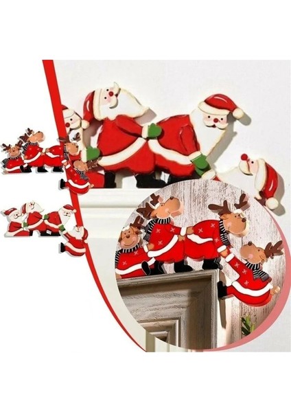 2pcs Noel Kapı Çerçevesi Süslemeleri Ahşap Süslemeler Noel Baba Christmaswood El Sanatları Noel (Yurt Dışından)