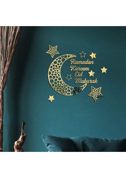 Ramazan Kareem Çıkartmalar Süslemeleri Duvar Eid Mubarak Ev Dekor Için Burcu Yatak Odası Ön Oda Hilal Kristaller Sanat C (Yurt Dışından)