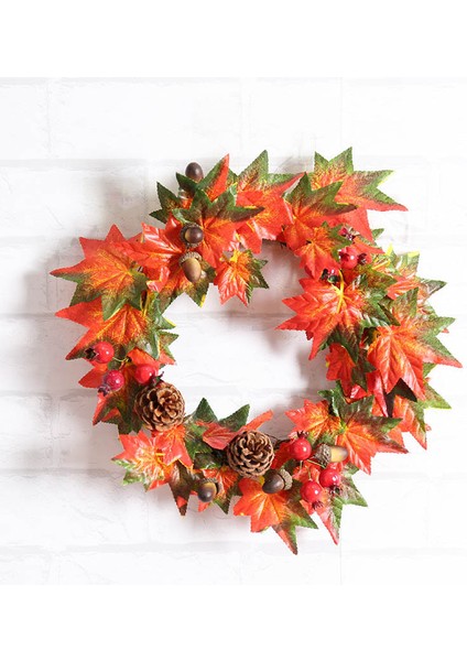 Akçaağaç Yaprağı Berry Çelenk Cadılar Bayramı ve Noel Kapı Ev Dekorasyonu 35CM (Yurt Dışından)