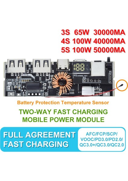 Qc4.0 Qc3.0 LED Çift USB Pd Hızlı Şarj 5A 100W USB Mobil Güç Bankası 18650 Şarj Modülü Sıcaklık Koruması (Yurt Dışından) fiyatları