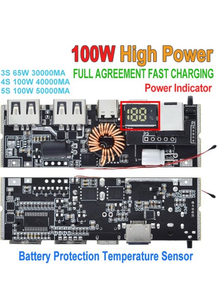 Qc4.0 Qc3.0 LED Çift USB Pd Hızlı Şarj 5A 100W USB Mobil Güç Bankası 18650 Şarj Modülü Sıcaklık Koruması (Yurt Dışından) modelleri