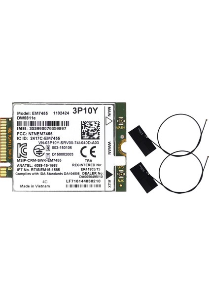 EM7455 DW5811E 4g Modülü + Anten 3P10Y Cat6 E7270 E7470 E7370 E5570 E5470 Kablosuz Fdd/tdd GOBI6000 (Yurt Dışından)