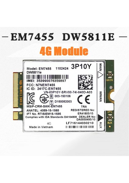 EM7455 DW5811E 4g Modülü + Anten 3P10Y Cat6 E7270 E7470 E7370 E5570 E5470 Kablosuz Fdd/tdd GOBI6000 (Yurt Dışından)