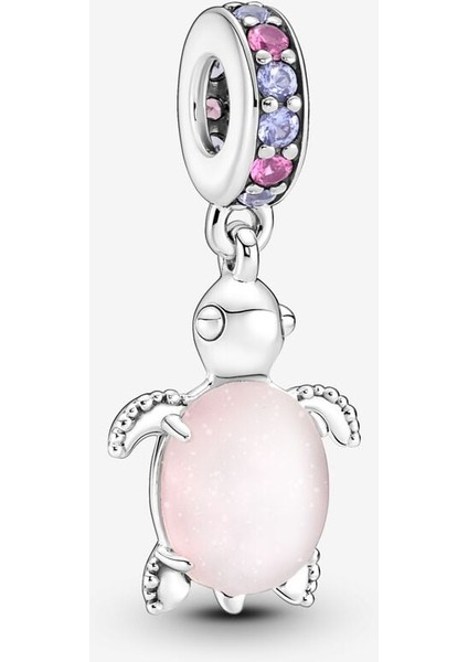 Pembe Murano Camlı Deniz Kaplumbağası Charm | 925 Ayar Gümüş