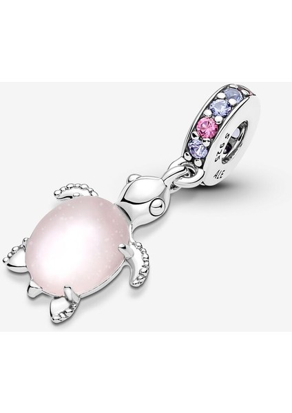 Pembe Murano Camlı Deniz Kaplumbağası Charm | 925 Ayar Gümüş