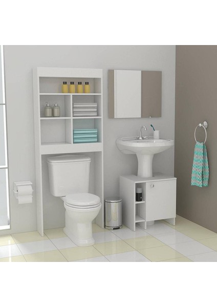 Klozet Üstü Düzenleyici Raf, Banyo Dolabı, Banyo Düzenleyici Raf, Beyaz Mdf, Tuvalet Rafı