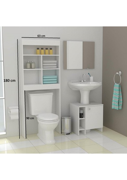 Klozet Üstü Düzenleyici Raf, Banyo Dolabı, Banyo Düzenleyici Raf, Beyaz Mdf, Tuvalet Rafı