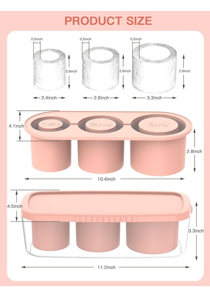 30 Oz-40 Oz Tumbler Için Buz Küpü Tepsisi, 3 Adet Silikon Içi Boş Silindir Kapaklı ve Dondurucu Için Kutulu Buz Kalıbı (Yurt Dışından) indirimleri