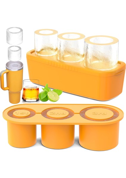 30 Oz-40 Oz Tumbler Için Buz Küpü Tepsisi, 3 Adet Silikon Içi Boş Silindir Kapaklı ve Dondurucu Için Kutulu Buz Kalıbı (Yurt Dışından)