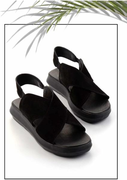 Siyah Süet Deri Kadın Sandalet K05379071402