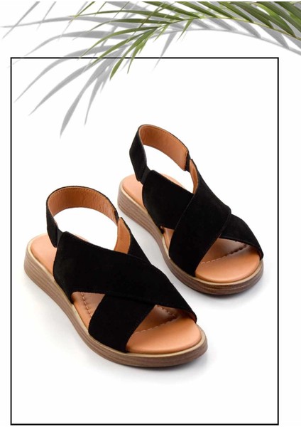 Siyah Süet Deri Kadın Sandalet K05906131402