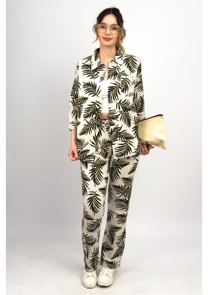 Kadın Keten Rahat Kalıp Ikili Gömlek Alt Üst Takım