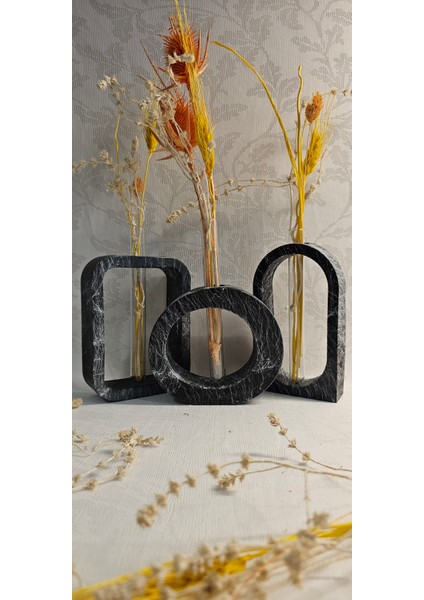 Beton Mermer Efekt Vazo,kuru Çiçeklik Vazo,dekoratif Vazo 3'lü Set(3 Cam Tüp Dahil)