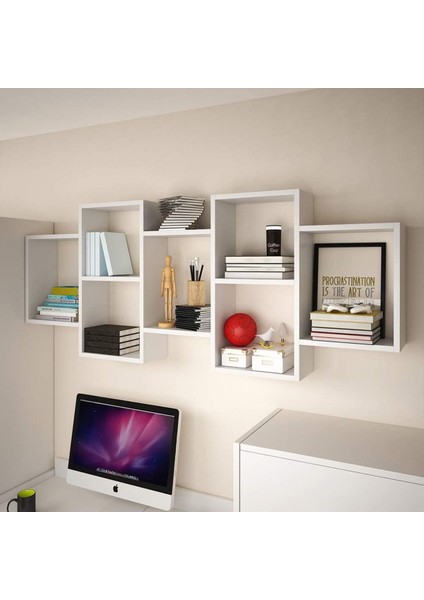 Dekoratif Duvar Rafı, Beyaz Duvar Rafı, Duvar Rafı Kitaplık, Çok Amaçlı Raf, %100 Mdf