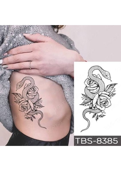 Gerçekci Yılan Ve Çiçek Desenli Geçici Dövme Tattoo