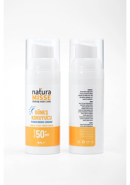 NaturaMisse Doğal Güneş Kremi 50 Ml UVA+UVB SPF 50+ Leke Karşıtı Bakım- Yüksek Koruma