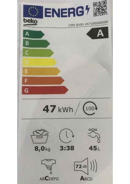 Cmx 8100 A Enerji Sınıfı 8kg 1000 Devir Çamaşır Makinası (10 yıl motor garantili)