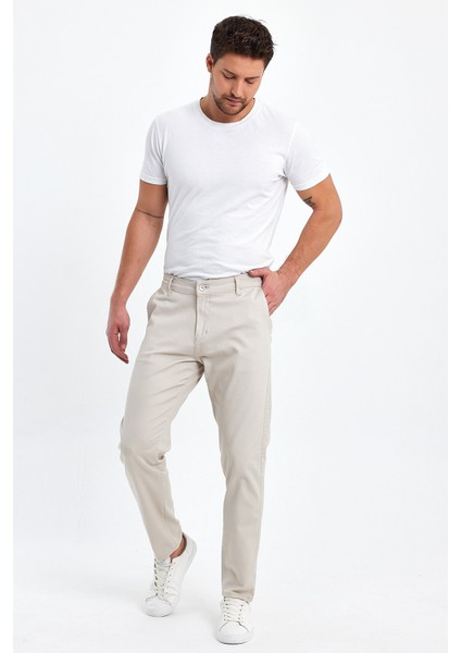 Theseason Erkek Bej Gabardin Pamuklu Keten Slim Fit Yan Cep Esnek Chino Pantolon modelleri