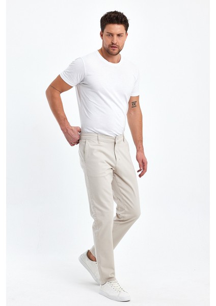 Theseason Erkek Bej Gabardin Pamuklu Keten Slim Fit Yan Cep Esnek Chino Pantolon fırsatları