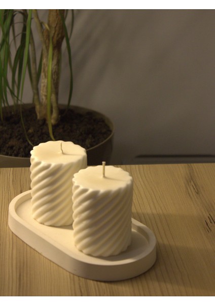 Mumy Desing 3 Adet Burgu Silindir Mum Krem Pudra Kokulu Candle Soya Wax Vegan Mum