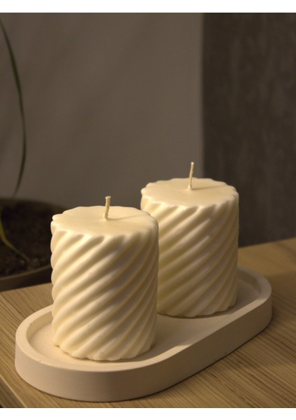 2 Adet Burgu Silindir Mum Krem Pudra Kokulu Candle Soya Wax Vegan Mum