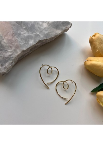Gold Tel Kalp Küpe