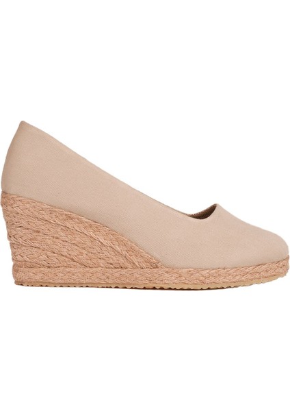 Bej Keten Espadril Dolgu Topuk