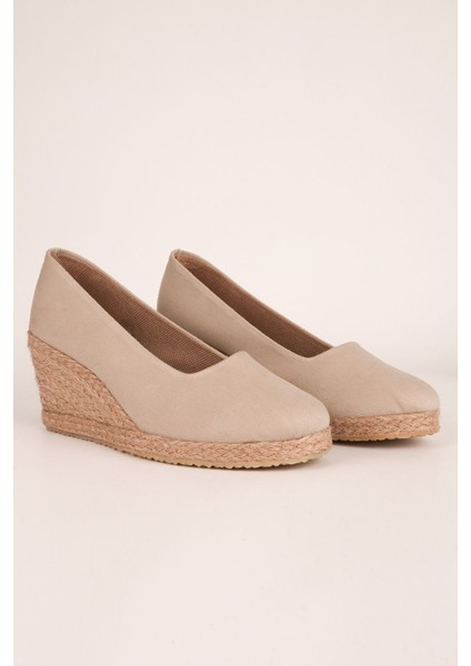 Bej Keten Espadril Dolgu Topuk