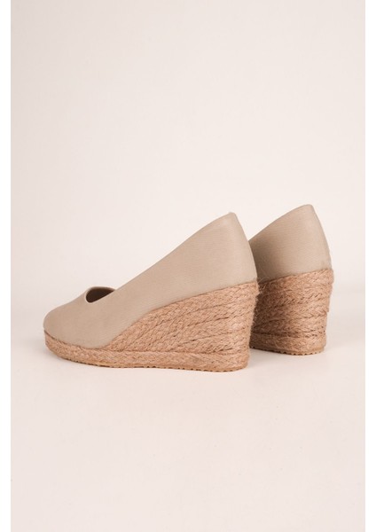 Bej Keten Espadril Dolgu Topuk