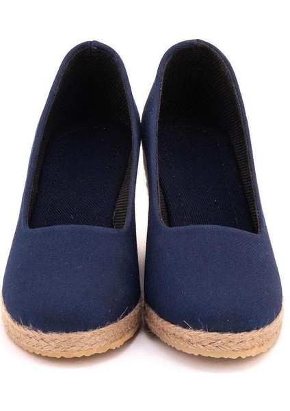 Lacivert Keten Espadril Dolgu Topuk
