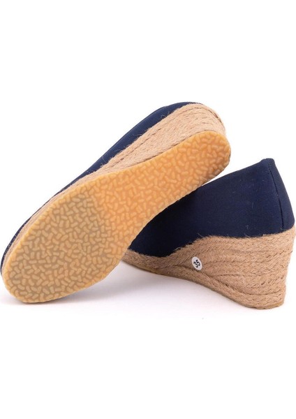 Lacivert Keten Espadril Dolgu Topuk