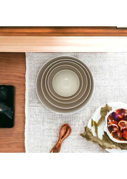 Yuvarlak Kase 5'li Set Krem Renk 5 Parça Salata Kasesi & Karıştırma Kasesi Seti