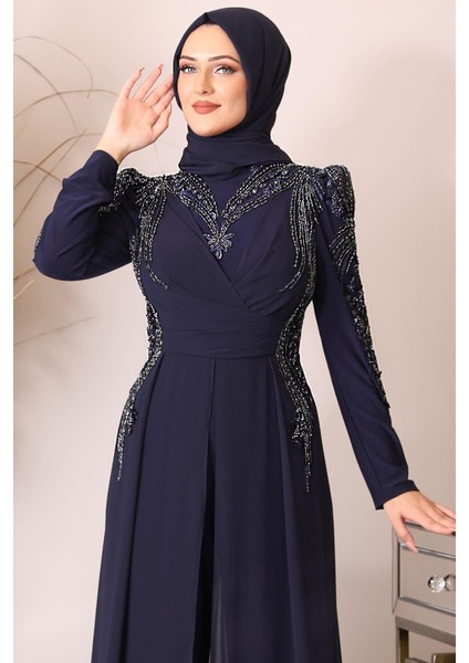 Güneş Boncuk Işlemeli Tesettür Tulum Lacivert fiyatları